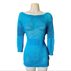 Le Chateau Blue Sweater Off The Shoulder Top Sz XS